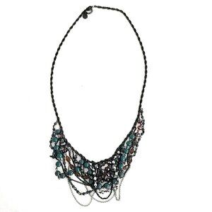 Talbots Gun Metal Gray & Teal Beaded 30" Chain Necklace